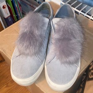 Grey Pom Pom Slip On Sneakers
